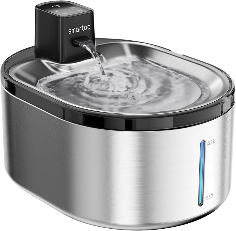 smartoo Wireless Cat Water Fountain Stainless Steel, 152oz/4.5L Cat Fountain Battery Operated, Cordless Pet Water Fountain for Cats & Dogs with Motion Sensor, Ultra Quiet Pump, Multi-Filtration - Image 1
